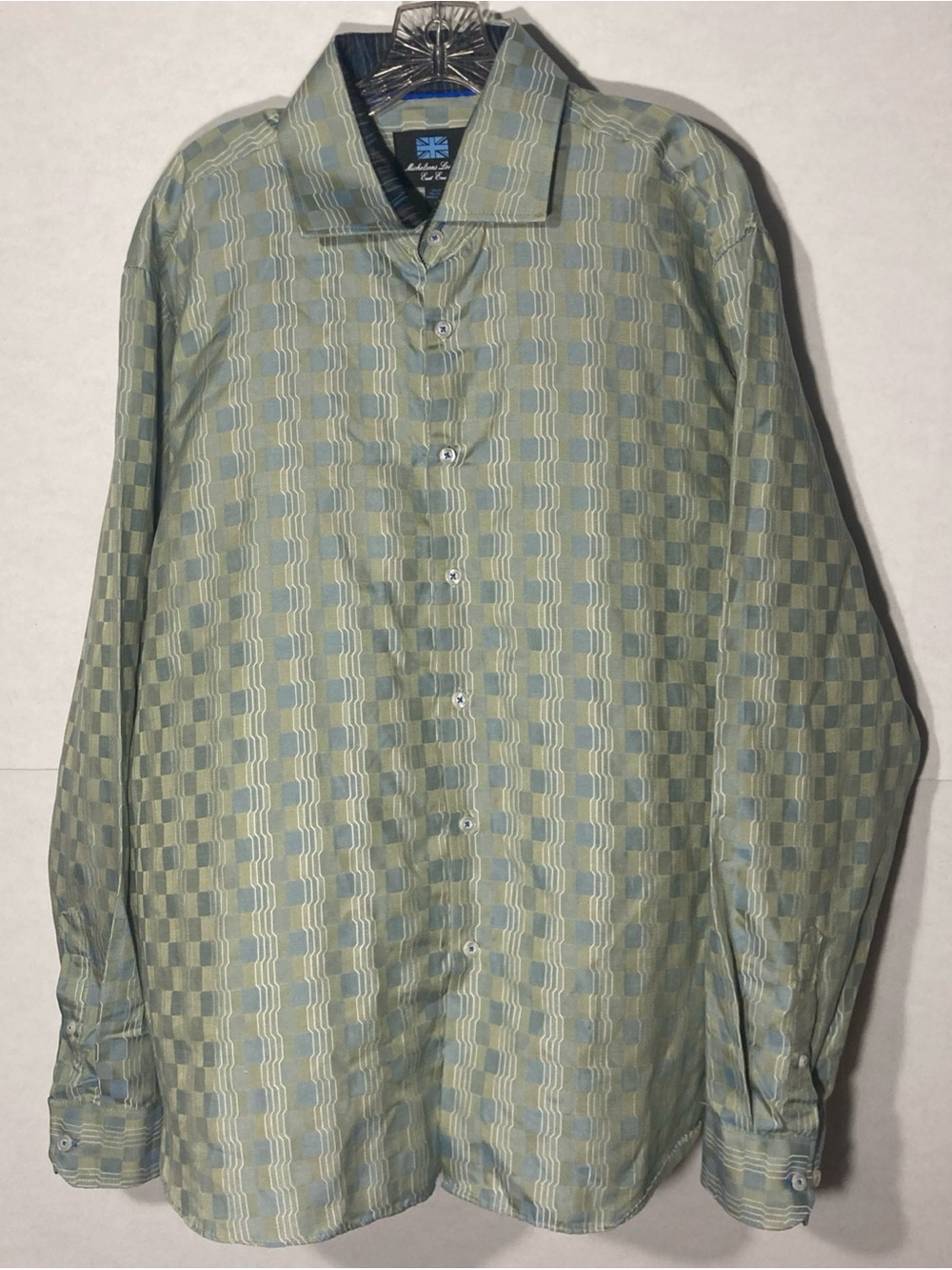 MICHELSONS LONDON green blue geometric long sleeve button up shirt XL